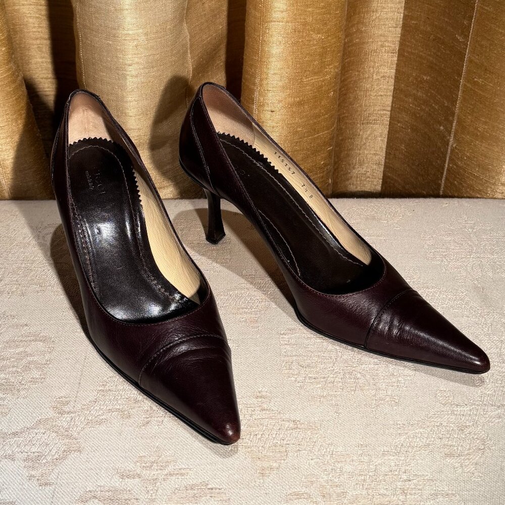 Gucci 115157 Brown Leather Pumps Pointed Toe Size 7.5 Shoes - Picture 7 of 16